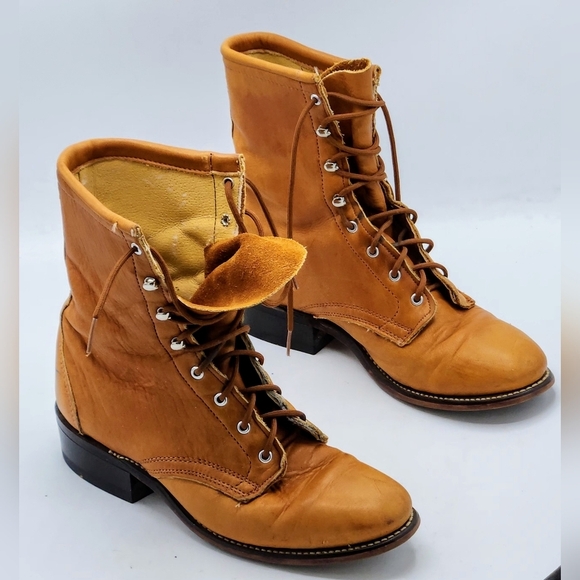 Laredo Vintage Y2K Leather Lace-up Ropes Boots In Light Brown Size 6 M - Picture 2 of 16